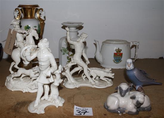 Continental porcelain vase, figures etc